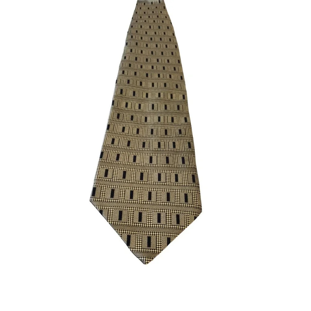 Chas Reed & Co Collection Luxury Neck Tie Gold Black Geometric 100% Silk Necktie